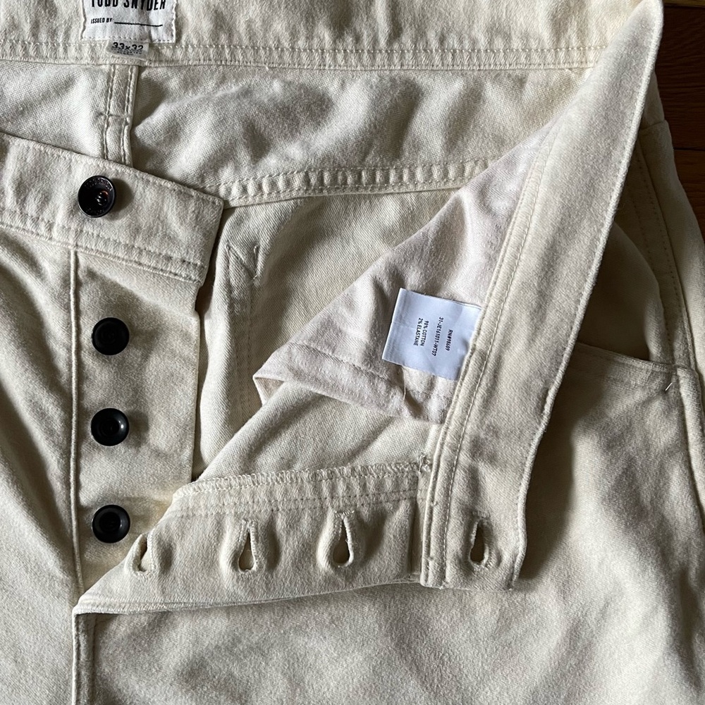 Todd Snyder Italian Stretch Moleskin Double Knee Carpenter Pants in Ecru - Picture 4 of 12